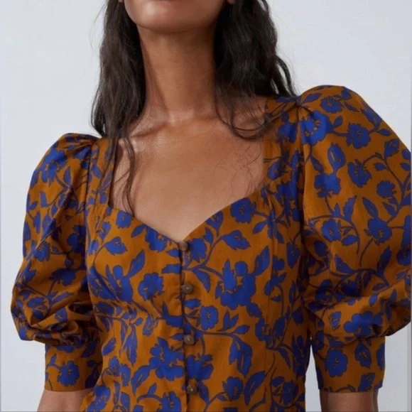 Zara Poplin long floral midi skirt dress - Picture 6 of 17